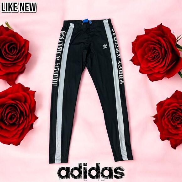 Like New adidas Originals Black Printed Three Stripes Leggings Tights - S - Picture 2 of 6